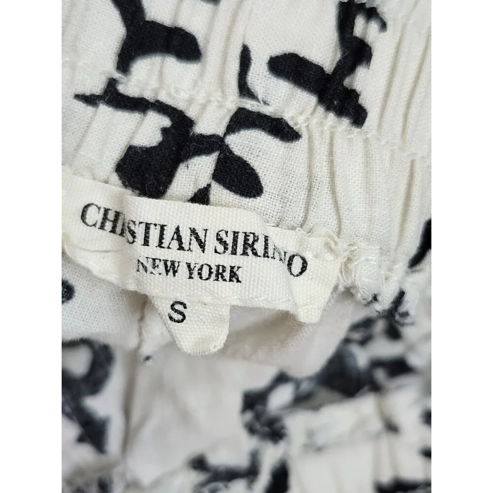 Christian Siriano Womens Small Linen Blend Wide Leg Palazzo Pants Black Cream